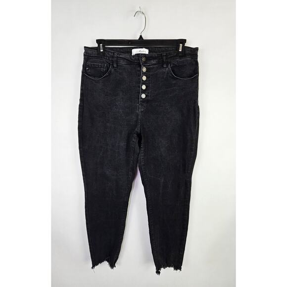 Kancan Estilo Black High Rise Skinny Jeans Distressed Raw Hem 5 Button Size 1XL - Picture 1 of 11